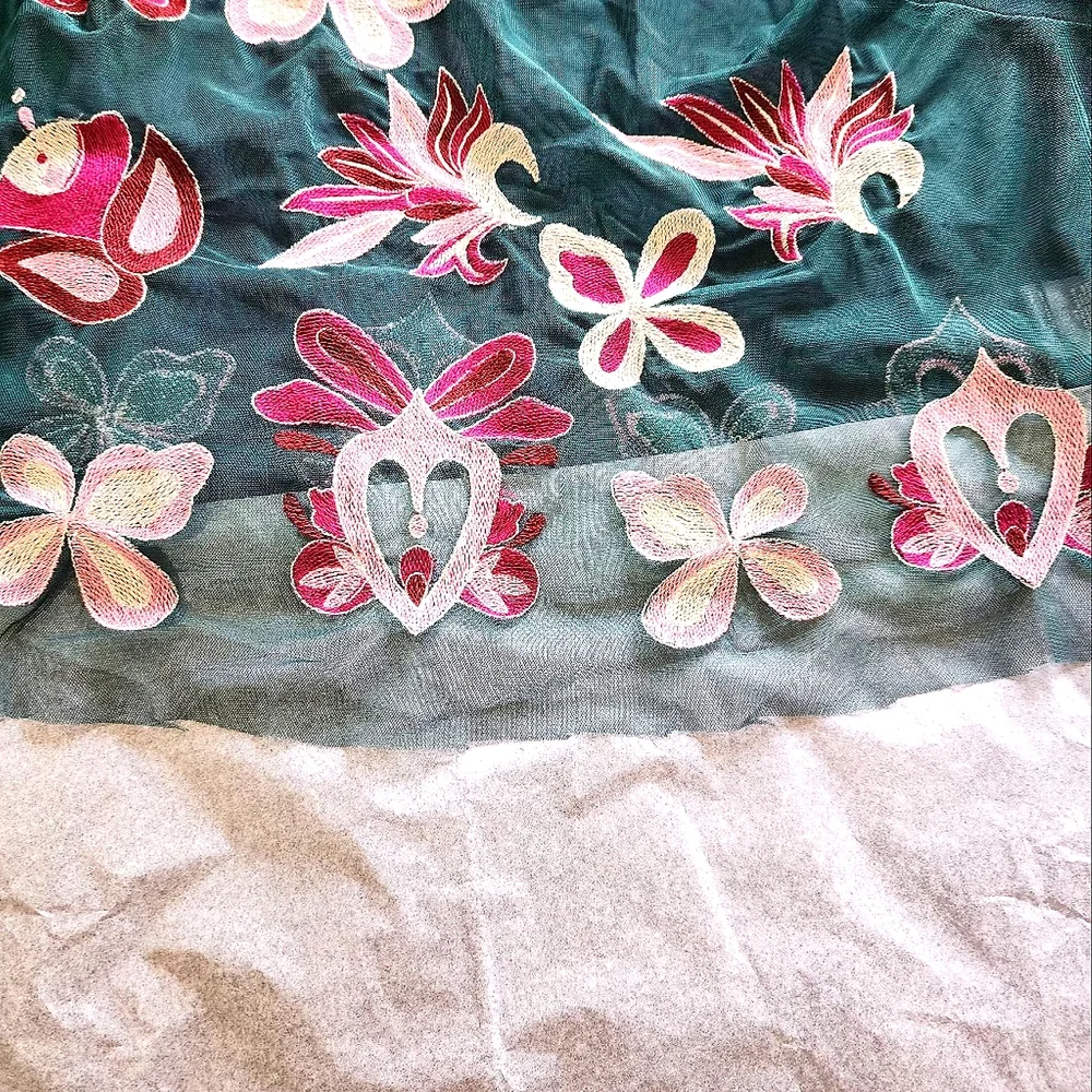 NWT By Anthropologie Long-Sleeve Embroidered Cropped Mesh Top Size 1X - Picture 6 of 16